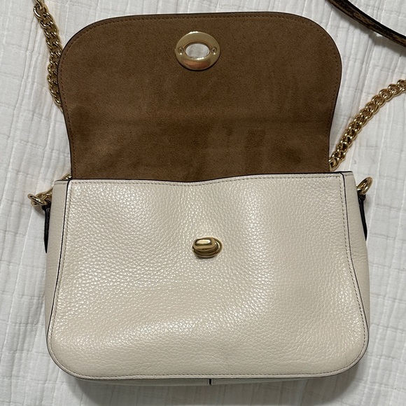 Coach C1560 Marlie Top Handle Satchel Purse Pebbled Chal Cream Leather Snakeskin - Picture 13 of 15